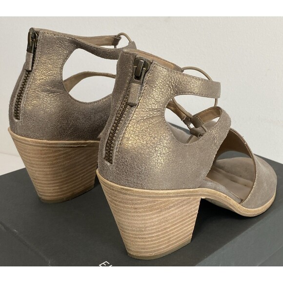 Eileen Fisher Sandals Womens US 9.5 Lou Platinum Metallic Suede Block Heel Coast - Picture 10 of 15